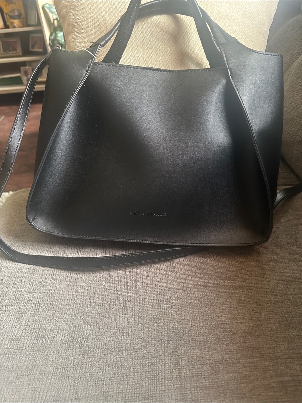 Melie Bianco Megan Black Smooth Leather Shoulder Bag